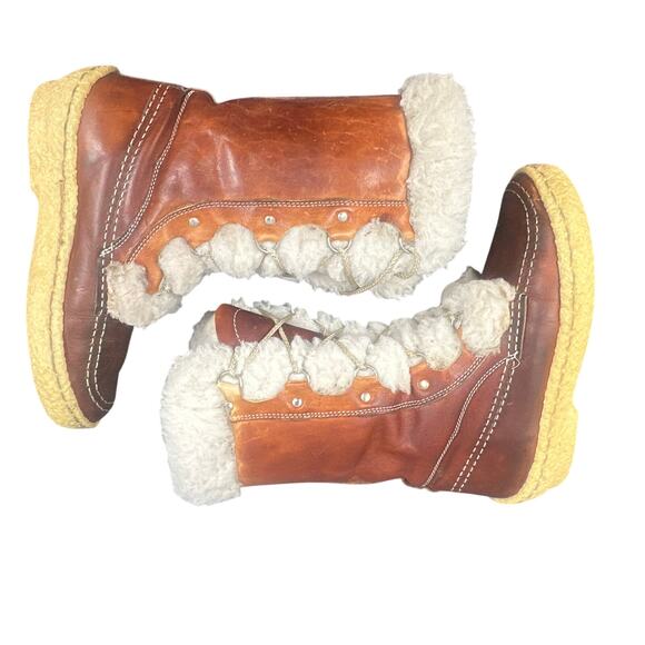 VTG Cabelas Boots 8 Leather Shearling Lace-Up Chunky 70s Distressed Boho Hippy - Picture 6 of 16